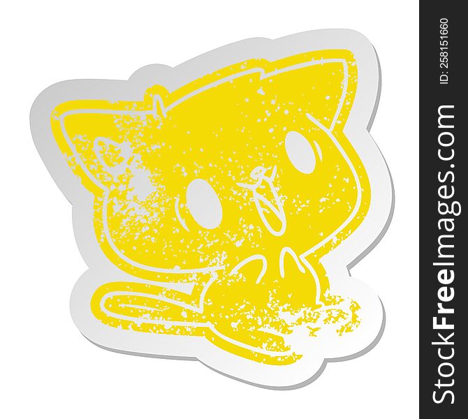 Distressed Old Sticker Of Cute Kawaii Cat