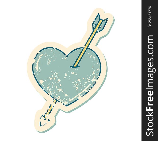 iconic distressed sticker tattoo style image of an arrow and heart. iconic distressed sticker tattoo style image of an arrow and heart