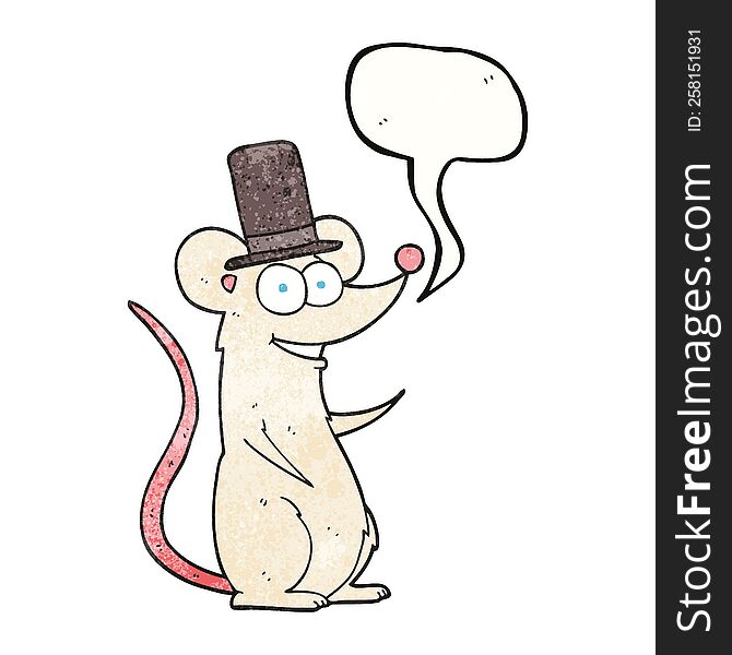 freehand speech bubble textured cartoon mouse in top hat