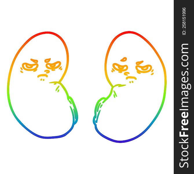 rainbow gradient line drawing of a cartoon irritated kidneys