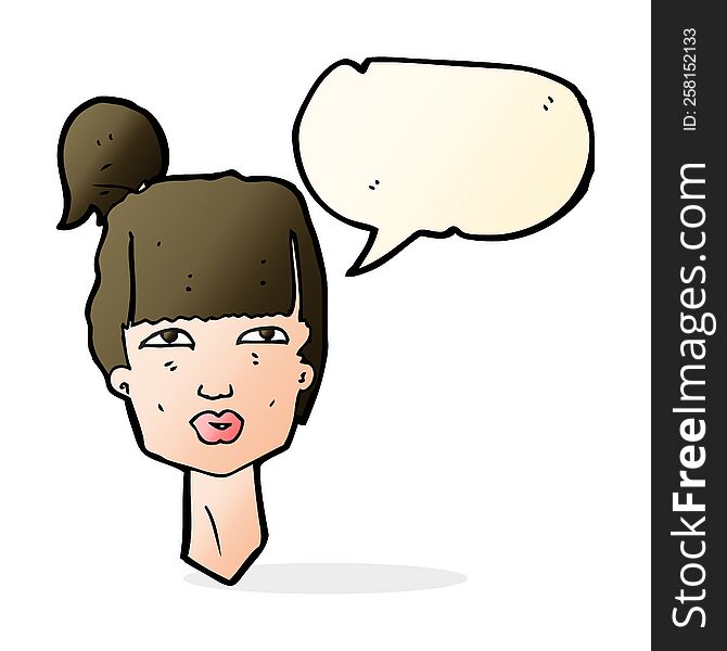Cartoon Female Head With Speech Bubble