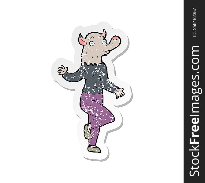 retro distressed sticker of a cartoon dancing werewolf woman