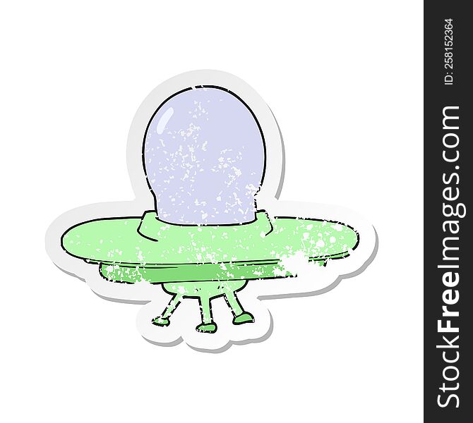 retro distressed sticker of a cartoon flying saucer