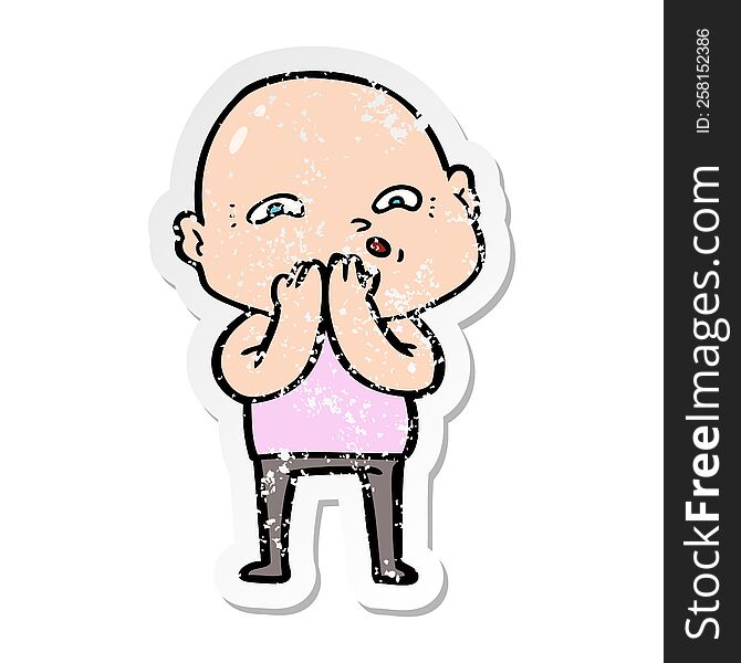 Distressed Sticker Of A Cartoon Nervous Man