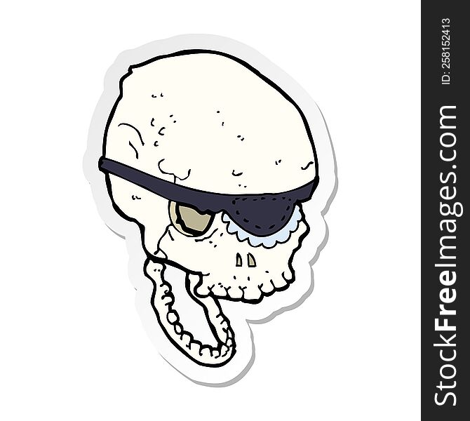 sticker of a cartoon spooky skull with eye patch