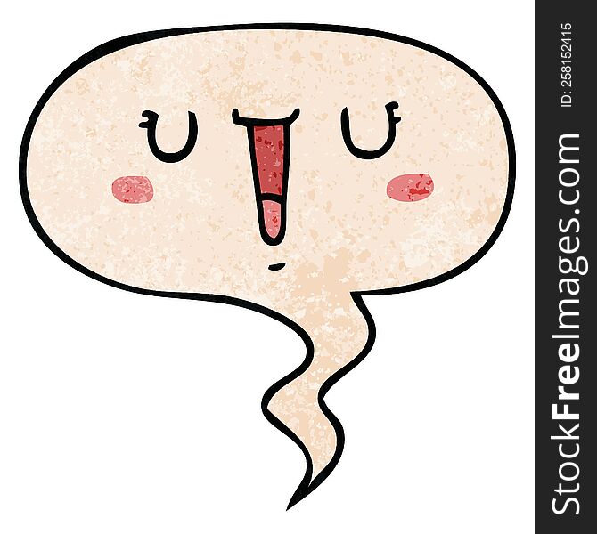 Happy Cartoon Face And Speech Bubble In Retro Texture Style