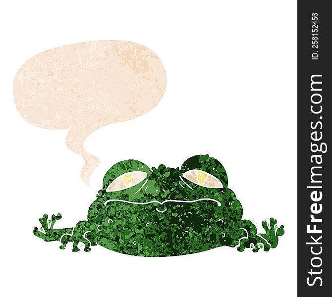 Cartoon Ugly Frog And Speech Bubble In Retro Textured Style
