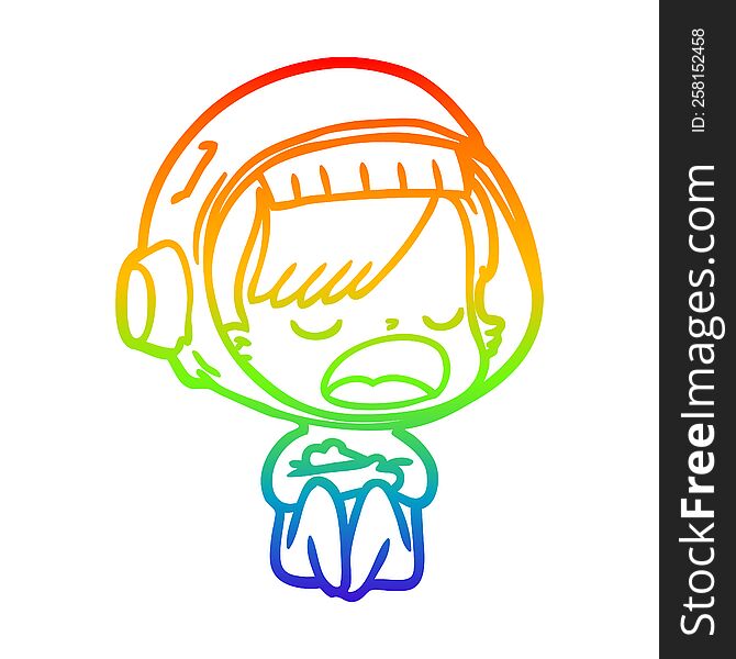 Rainbow Gradient Line Drawing Cartoon Talking Astronaut