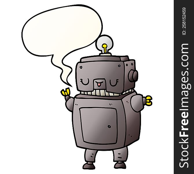 Cartoon Robot And Speech Bubble In Smooth Gradient Style