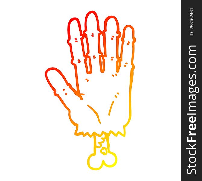 warm gradient line drawing of a cartoon zombie hand