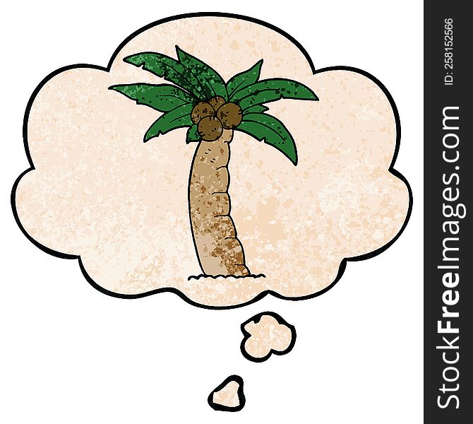 Cartoon Palm Tree And Thought Bubble In Grunge Texture Pattern Style