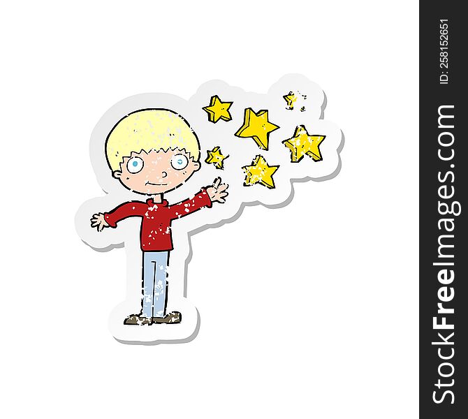 Retro Distressed Sticker Of A Cartoon Excited Boy