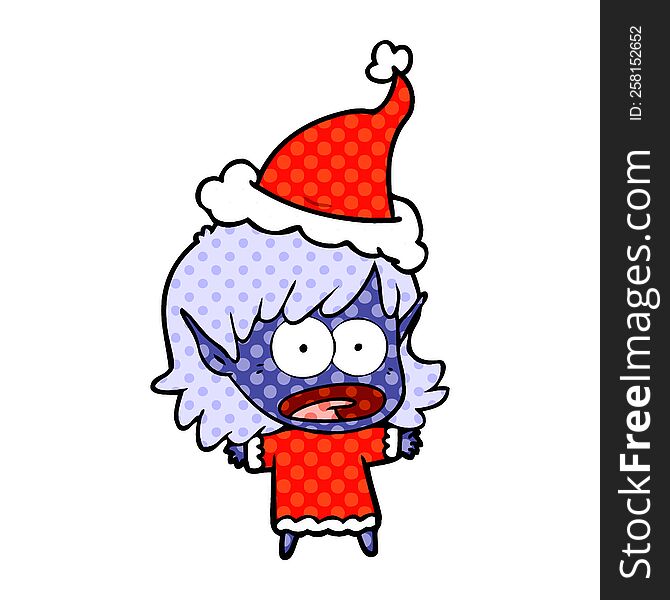 Comic Book Style Illustration Of A Shocked Elf Girl Wearing Santa Hat