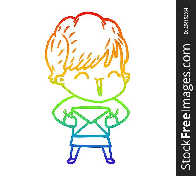 Rainbow Gradient Line Drawing Cartoon Laughing Woman