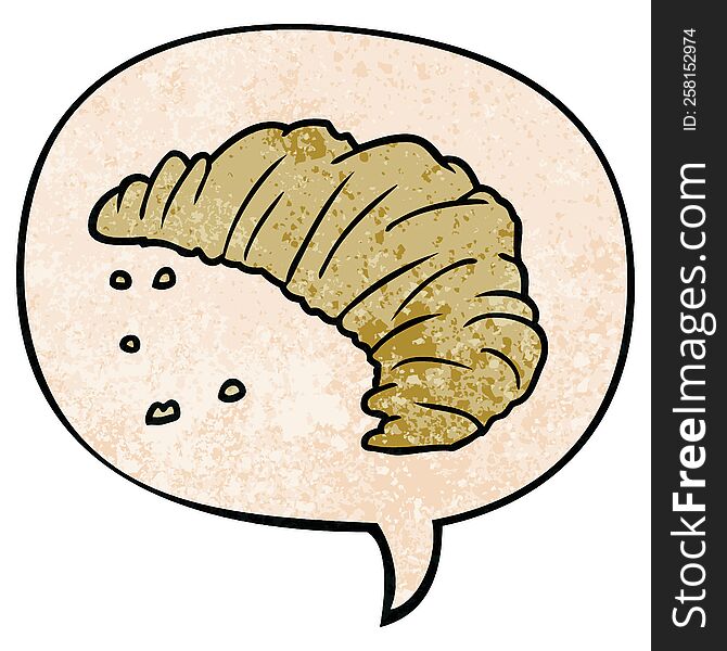 cartoon croissant with speech bubble in retro texture style