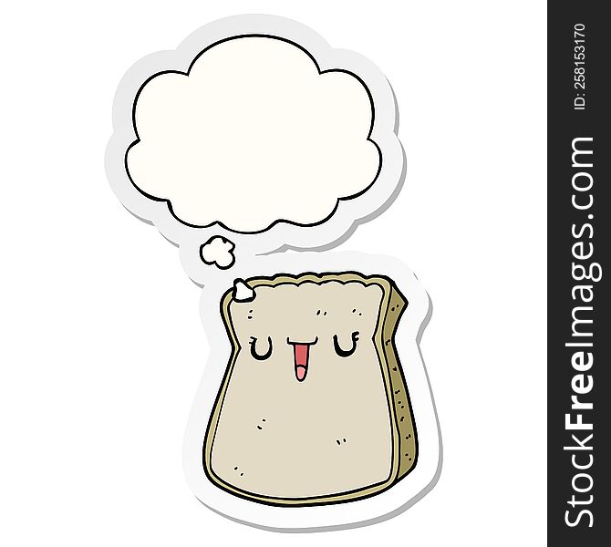 cartoon slice of bread with thought bubble as a printed sticker