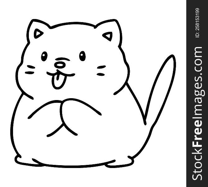 line doodle of a cute little cat