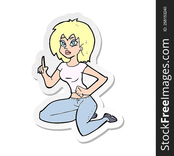 sticker of a cartoon sitting woman with idea
