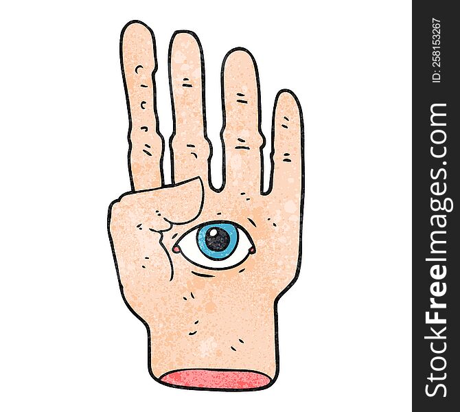 freehand textured cartoon spooky hand with eyeball