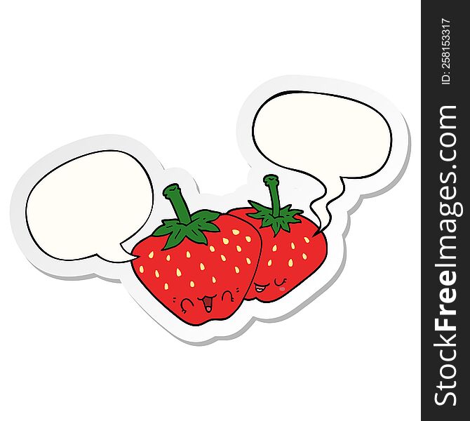 Cartoon Strawberries And Speech Bubble Sticker