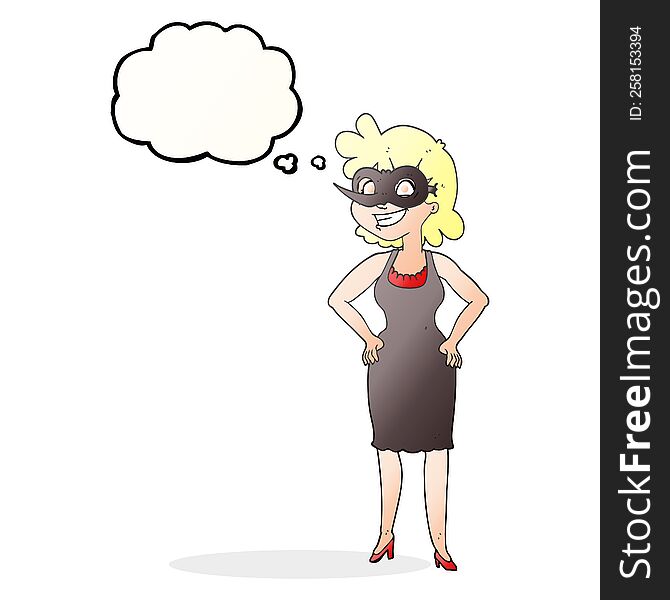 thought bubble cartoon woman wearing mask