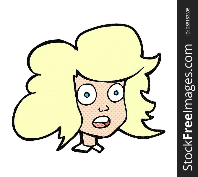 freehand drawn cartoon surprised female face