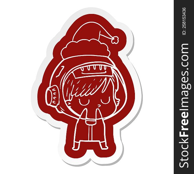 Cartoon  Sticker Of A Astronaut Woman Wearing Santa Hat