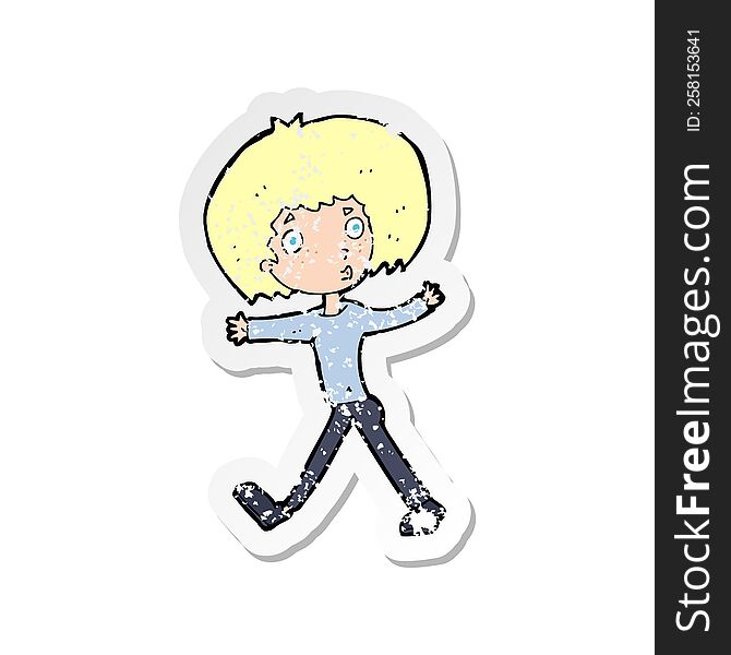 retro distressed sticker of a cartoon surprised man walking