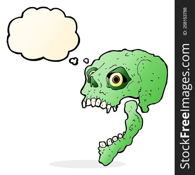 cartoon scary skull with thought bubble