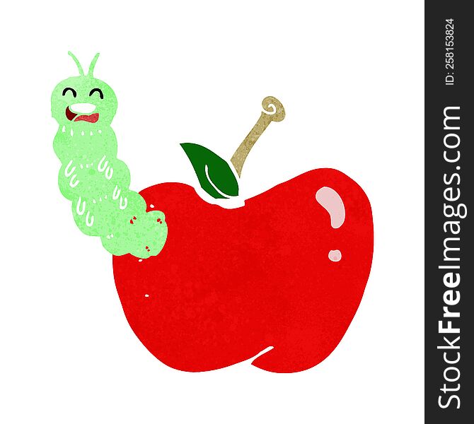 cartoon bug eating apple
