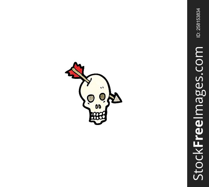 cartoon skull with arrow in