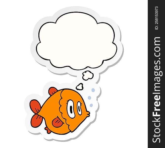 cartoon fish with thought bubble as a printed sticker