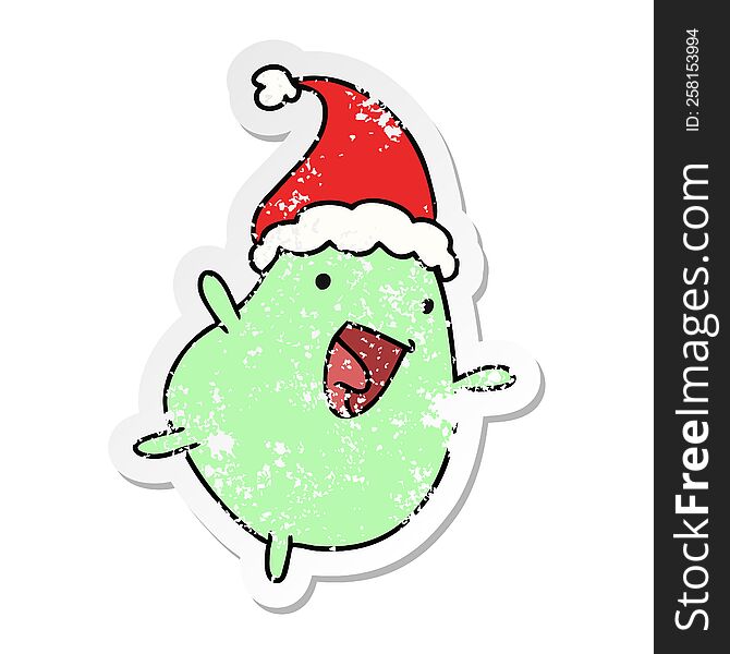 Christmas Distressed Sticker Cartoon Of Kawaii Bean