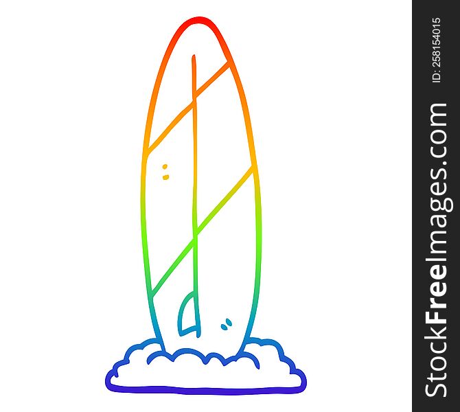 rainbow gradient line drawing of a cartoon surf board