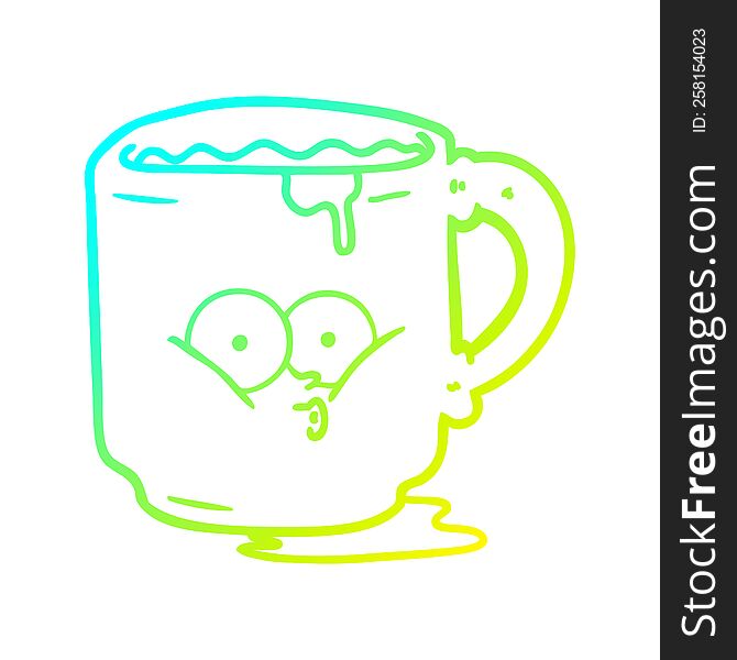 cold gradient line drawing of a cartoon dirty office mug
