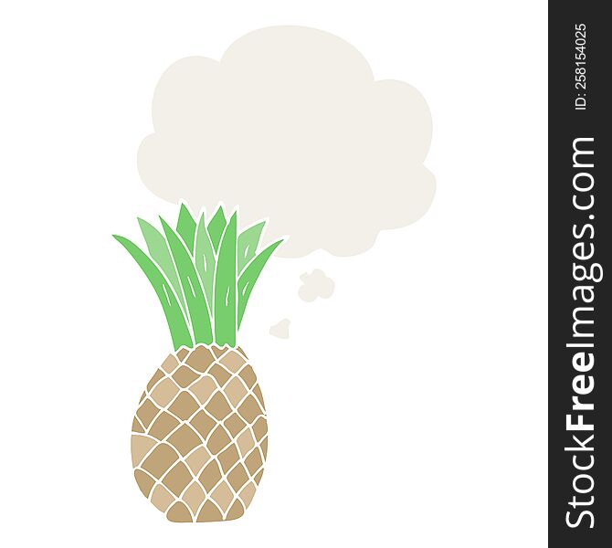 cartoon pineapple with thought bubble in retro style