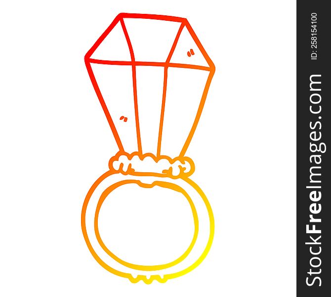 warm gradient line drawing of a cartoon engagement ring