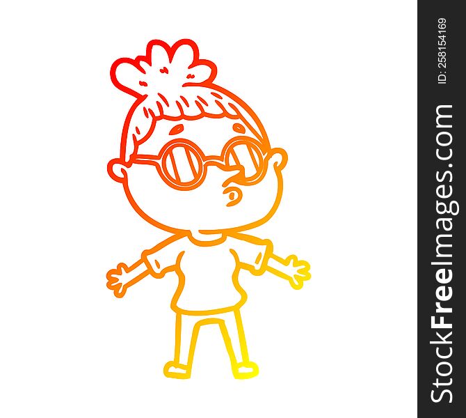 Warm Gradient Line Drawing Cartoon Woman Wearing Sunglasses