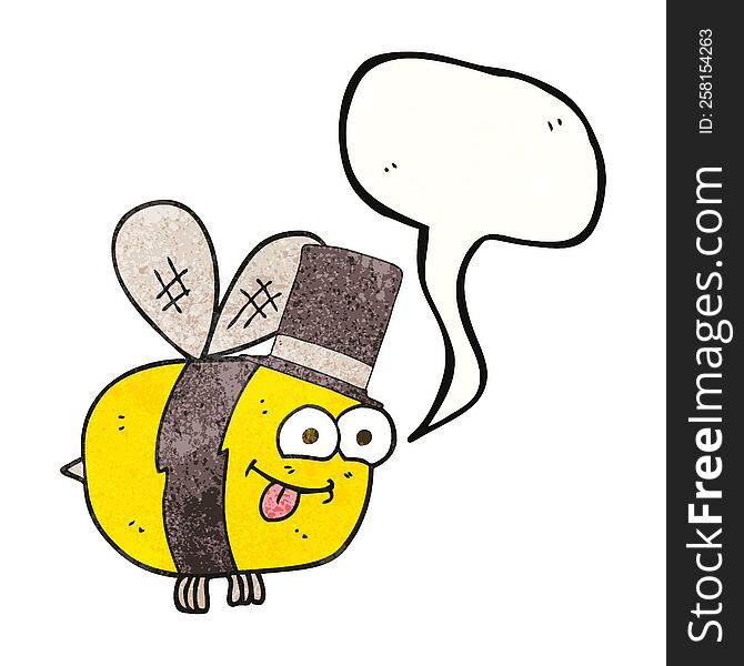 Speech Bubble Textured Cartoon Bee Wearing Hat