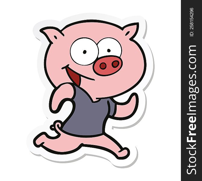 sticker of a cheerful pig exercising cartoon