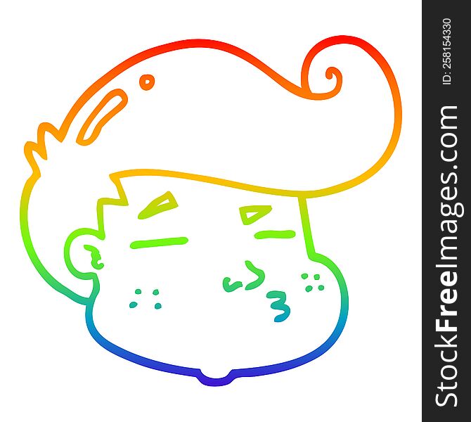 rainbow gradient line drawing of a cartoon boy\'s face