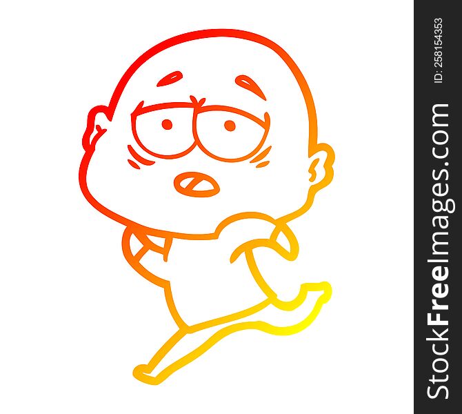 warm gradient line drawing of a cartoon tired bald man