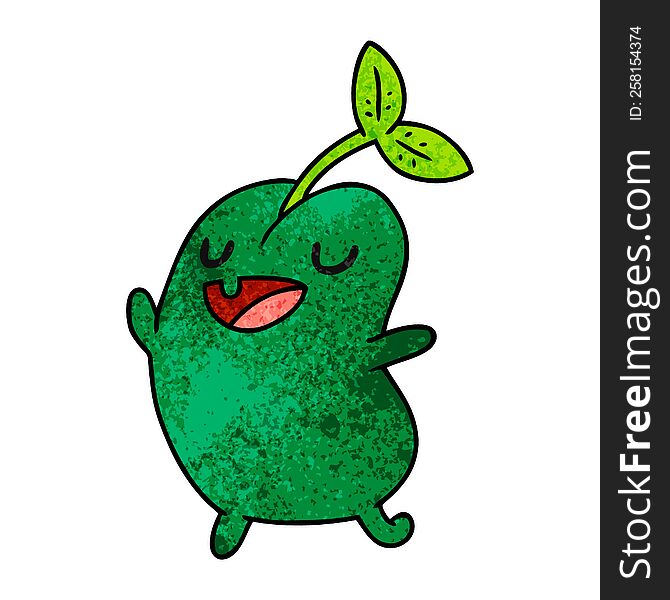 textured cartoon illustration kawaii cute sprouting bean. textured cartoon illustration kawaii cute sprouting bean