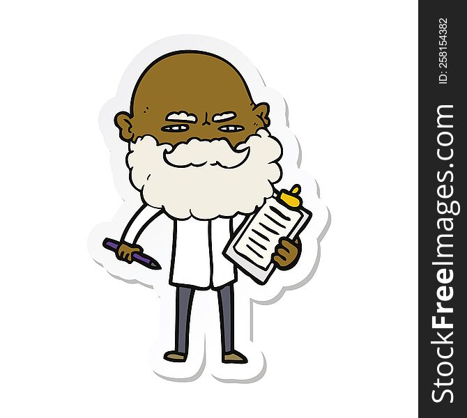 Sticker Of A Cartoon Man With Beard Frowning