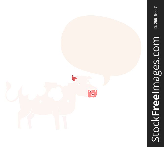 cartoon cow and speech bubble in retro style