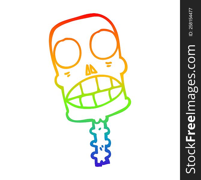 Rainbow Gradient Line Drawing Cartoon Spooky Skull