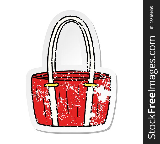 Distressed Sticker Cartoon Doodle Of A Red Big Bag