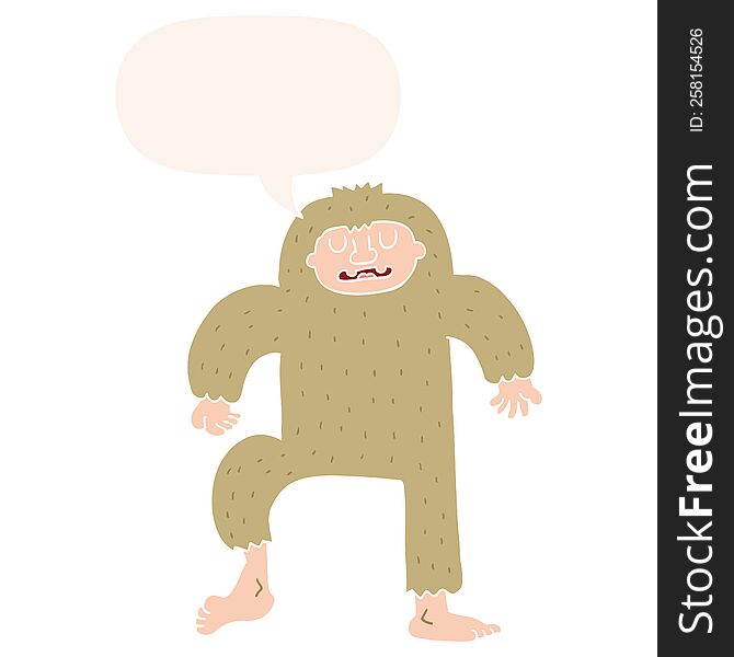 Cartoon Bigfoot And Speech Bubble In Retro Style