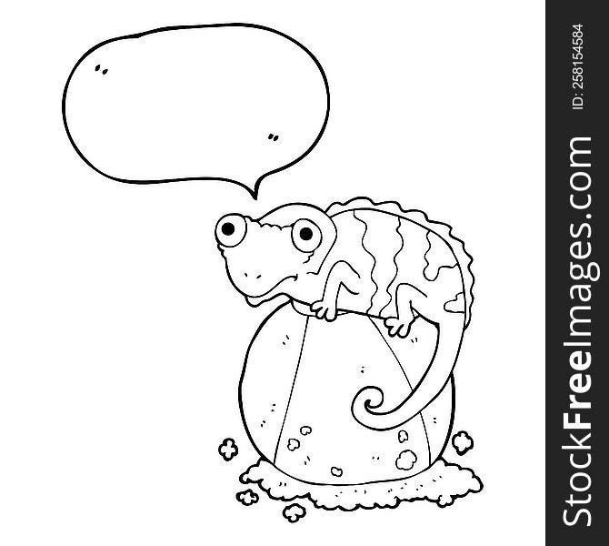 Speech Bubble Cartoon Chameleon On Ball