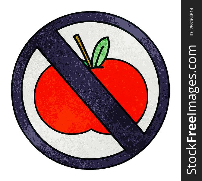 retro grunge texture cartoon of a no food allowed sign